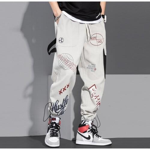 Fashion Streetwear Cartoons Letter Graffiti Cargo Pants Men Joggers Pants Sweatpants Male Pocket Harajuku Elastic Waist HG141
