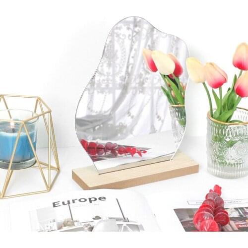 Makeup Mirror Irregular Acrylic Decorative Mirror Wooden Base Cosmetic Beauty Tools