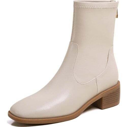 Spring Autumn Ankle Women Boot Shoe Footwear Modern Boots Elegant High Heels Shoe Women Boots Short Plush Female Black White A40