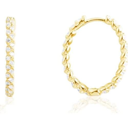 SLJELY 925 Sterling Silver Yellow Gold Color SOLEIL Circle Hoop Earrings Pave Zircon Stones Fine Women Fashion Luxury Jewelry