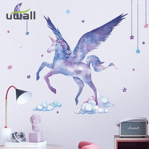 Starry Fantasy Unicorn Bedroom Kids Room Decoration Self-Adhesive Wall Stickers Home Decor Living Room Sofa Background Stickers