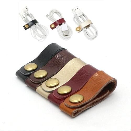 2pcs/lot Genuine Leather Cable Winder Cord Data Line Case Earphone Protector Cable Holder Organizer Desk Set Office Accessories