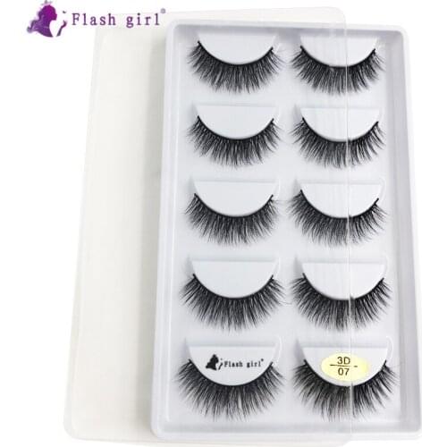Flash Girl 5 Pairs 3D Mink Lashes 3D-07 Natural Long False Eyelashes Soft Volume Fake Eyelash Makeup Extension