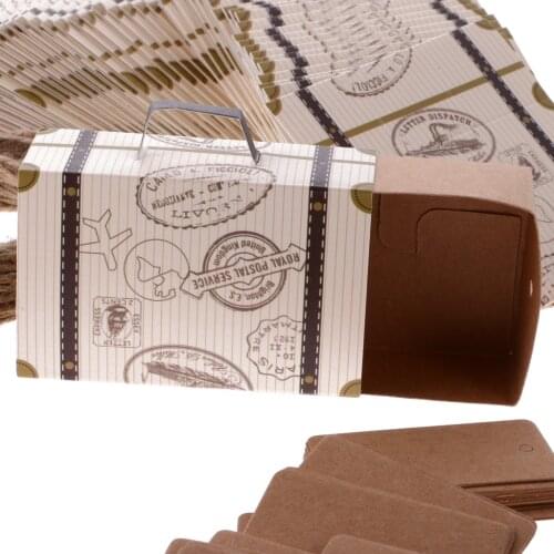 50pcs Novelty Travel Theme Paper Suitcase With Tag Candy Gift Boxes Party