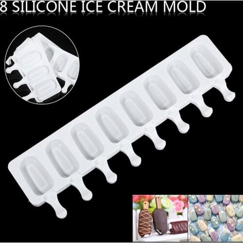 8Holes Frozen Ice Cream Mold DIY Popsicle Maker Ice Lolly Silicone Mold Classic Oval Shape For Kitchen Mousse Ice Cream Making