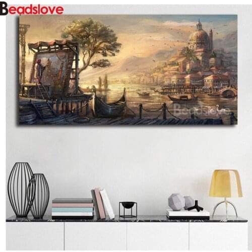 Diamond Painting Full Square Round "Venice water city castle" 3D Embroidery Cross Stitch Rhinestone 5D DIY Mosaic Decor