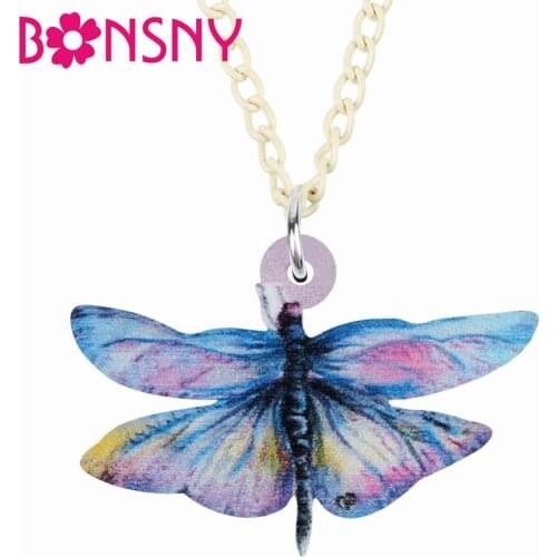 Bonsny Acrylic Lovely Dragonfly Necklace Choker Chain Insect Animal Pendant Jewelry For Women Girl Teens Party Funny Gift Charms