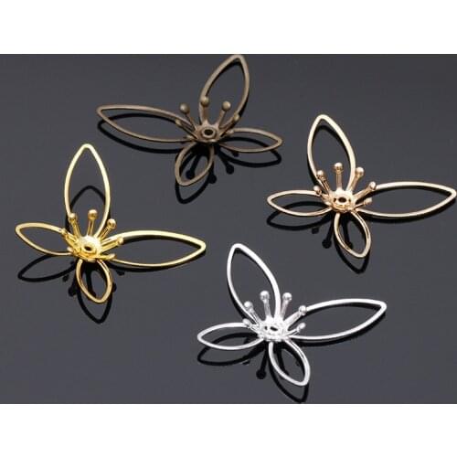 20pcs/lot Flower Beads Caps Copper Double Layer Filigree Hollow Flowers Base Hair Accessories Handmade for Jewelry Making DIY