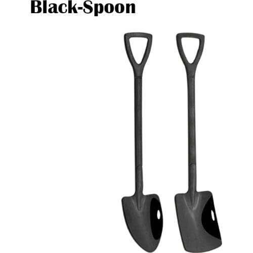 Black Creative Metal Ice Cream Coffee Spoon Shovel Shape Shell Tea Spoon Afternoon Tea Dessert Long Handle Spoon Kitchen Tool