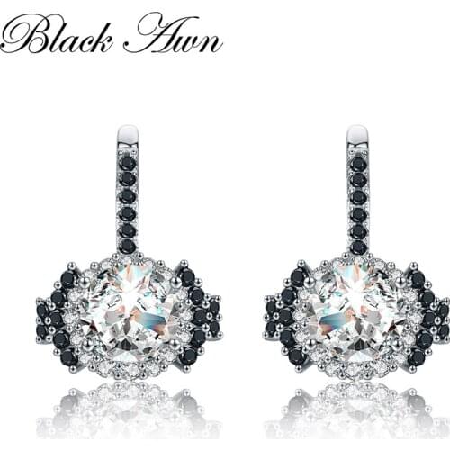 BLACK AWN Vintage 925 Sterling Silver Fine Jewelry Engagement Earrings for Women Wedding Earring T147