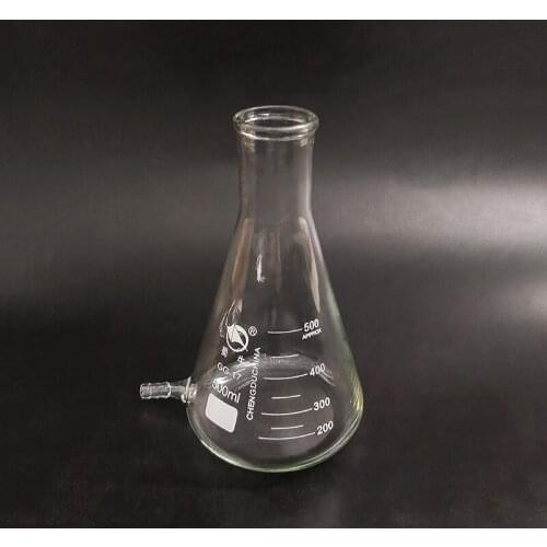 Filtering flask with Lower tube,Capacity 500ml,Triangle flask with tubules,Lower tube conical flask,With tick marks