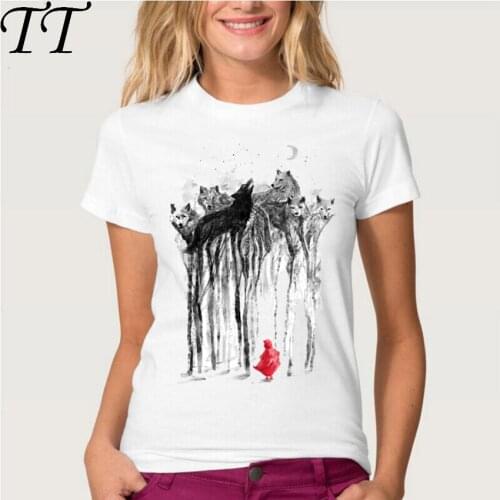 New fashion Little Red Riding Hood and wolf grandmothers story Design T Shirt Womens funny girl tops Into the Woods print tees