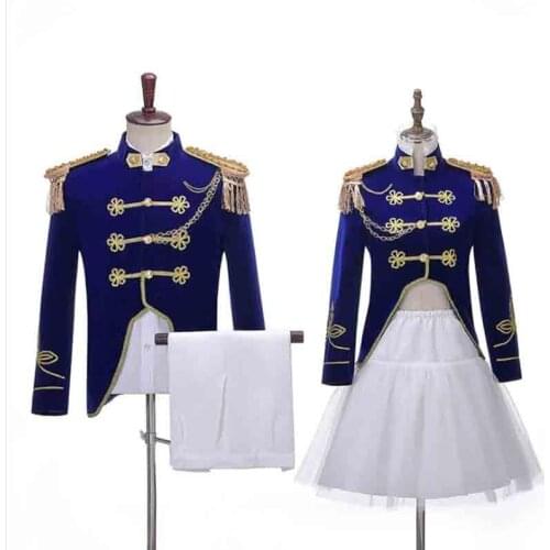 Couples Costume Deluxe Medieval Victorian Vintage Blue Suit Adult Halloween Cosplay Costume Party Outfit For Men/Women Plus Size