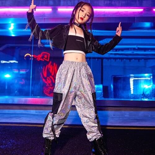 Fashion Jazz Dance Costumes For Kids Long Sleeve Tops Black Pants Modern Hip Hop Dancing Clothes Performance Rave Clothes DN6620