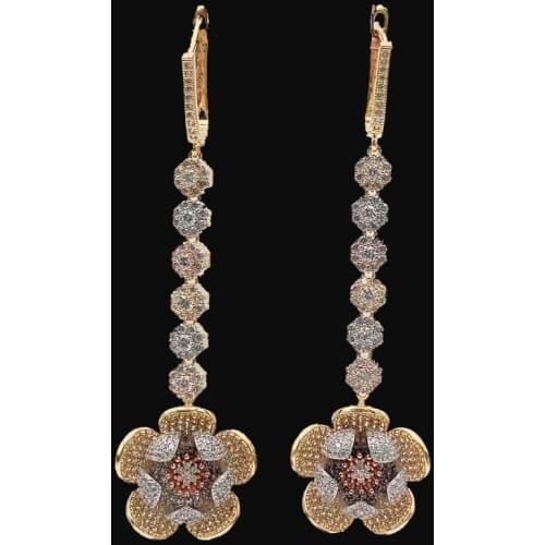 Lanyika Gorgeous Flower Ear Drop Earrings Full Zircon Micro Plated For women Wedding Banquet Party Fashion Jewelry Best Gifts