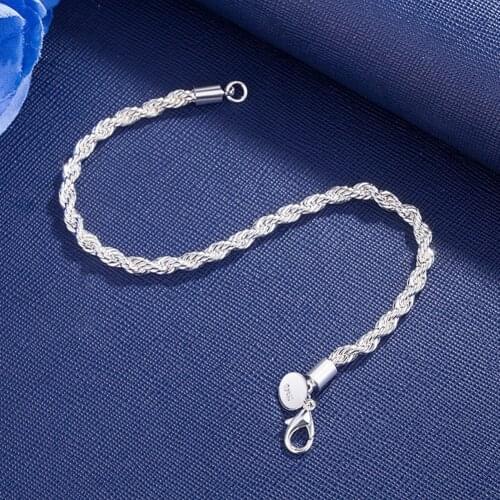 Hot classic 4MM Twisted rope chain 925 sterling silver Bracelet for man woman Fashion charm jewelry Wedding party Christmas gift