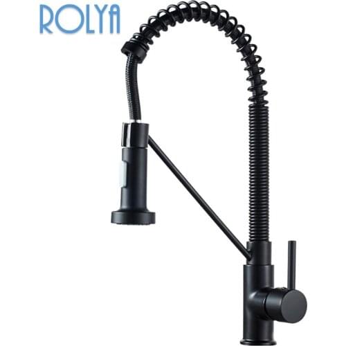 Matte Black Kitchen Faucet Brass Faucets for Kitchen Sink Single Lever Pull Out Spring Spout Mixers Tap Hot Cold Water Crane