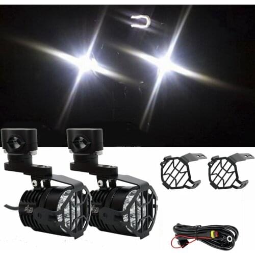 Motorcycles Motorbike LED Auxiliary Fog Light Kits Spot Driving Lamps with Protect Guards Wiring Harness For BMW Honda Universal