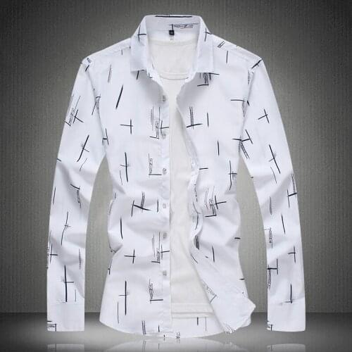 Men Long Sleeve Summer Print Shirt 2021 Mens Dress Shirts Casual Fashion White Blue Plus Size M- 4XL 5XL 6XL 7XL #3013