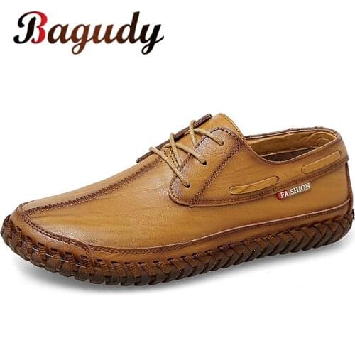 Genuine Leather Loafers Men Moccasin Lace-up Casual Flat Shoes High Quality Comfortable Casual Shoes Male Footwear Boat Shoes 38