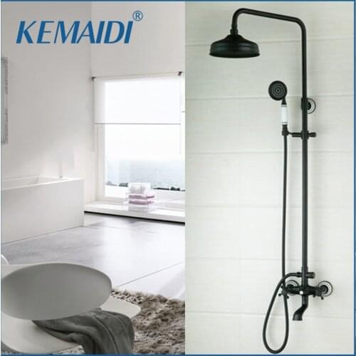 KEMAIDI Shower Set Wall Mount Oil Rubbed Bronze 8" Brass Shower Head+Ceramic Heldhead Shower Faucet Bathtub Waterfall Shower