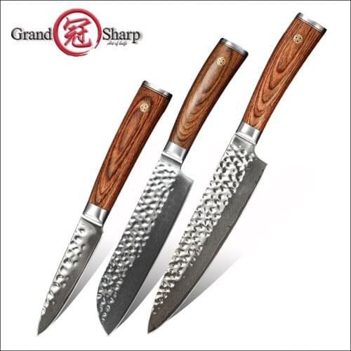 Grandsharp Kitchen Knife Set 3 Pcs Chef Santoku Paring Kitchen Knives vg10 Damascus Japanese Knife Razor Sharp Chef Knives Pro