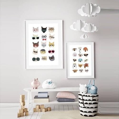 Nursery Wall Art Canvas Posters Print Cartoon Guinea Pig Cats And Dogs With Glasses Painting Nordic Pictures Kids Bedroom Decor