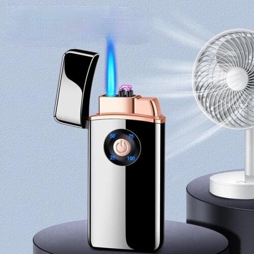 2021 New Boutique Battery Display Gas-electric Hybrid Dual-use Inflatable Rechargeable Windproof Lighter Smoking Accesoires