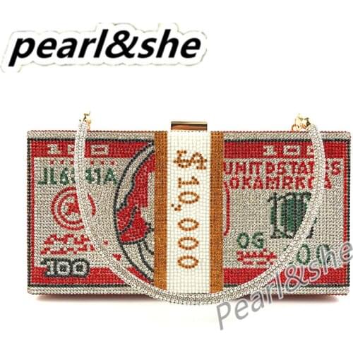 2021 Newest Hot Dollar Pattern Shoulder Bag Rhinestone Hard Shimmer Shining Fashion Shopping Daily Purse Evening Bag Clutch