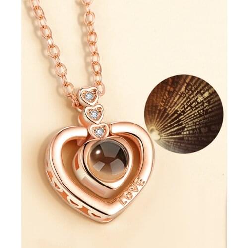 Letter Necklace 100 Languages I Love You Projection Pendant Necklace Women Jewelry Collier Femme Bijoux 2021 Best Friends Gifts