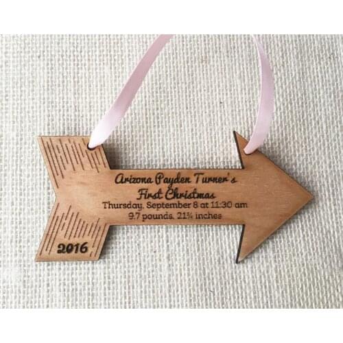 Arrow Babys First Christmas Ornament - Wooden Arrow Ornament - Personalized with Babys Birth Details - Boho Baby - New Baby Gi