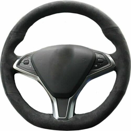 All Black suede Steering Wheel Stitch-on Wrap Cover Fit For Tesla Model S/X