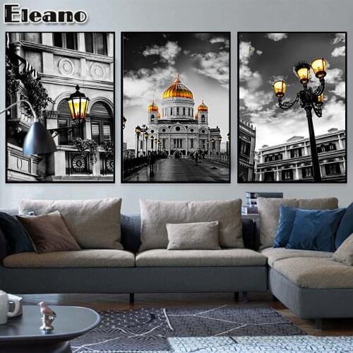 Canvas Abstract Art Prints Poster Black and White Russia St. Petersburg Cathedral Church Printing Wall Art Decor for Living Room