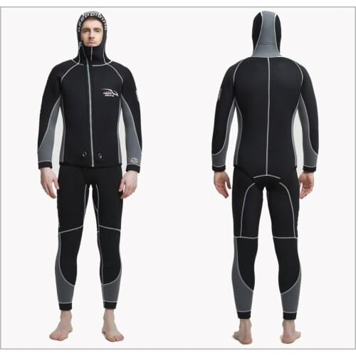 Professional 5MM 2-Piece Neoprene Scuba Dive Wetsuit With Hood Zipper Split Spearfishing Wet Suit For Men Double Warm Equipment
