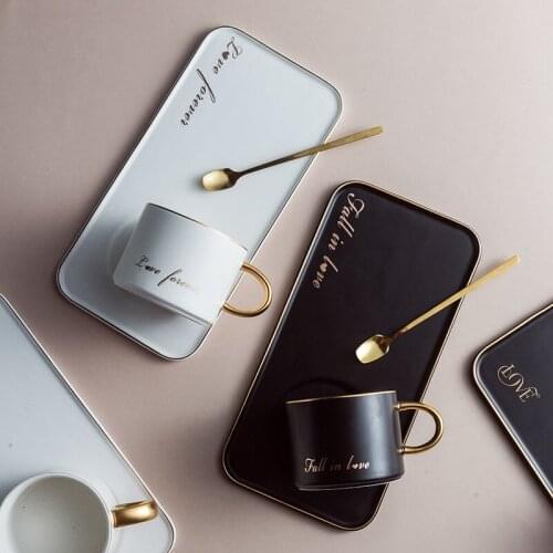 Nordic Style Luxury Ceramic Office Coffee Cup And Saucer Set Creative European Style Luxury Tea Set Tableware Breakfast Tray