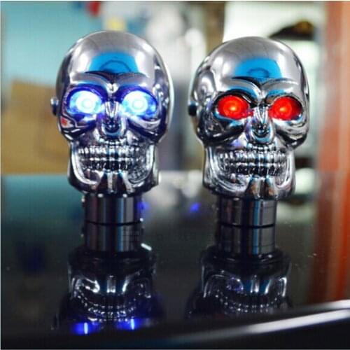 Universal Skull Head Auto Car Aluminium Alloy Gear Stick Shift Shifter Lever Knob with Led Light for Car Manual Transmission