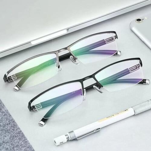 Anti-blue Light Eyeglasses Men Business Finished Myopia Glasses -0.5 To -6.0 Square Half Frame Nearsighted Glasses With Diopter