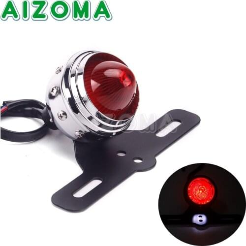 Silver Metal Motorcycle License Plate Bracket Taillight 12V LED Brake Tail Light Vintage For Yamaha BMW Honda Kawasaki Universal