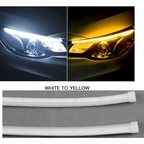 2X Ultrathin Cars DRL LED Daytime Running Lights Flexible Driving White Turn Signal Yellow Guide Strip For Headlight Assembly