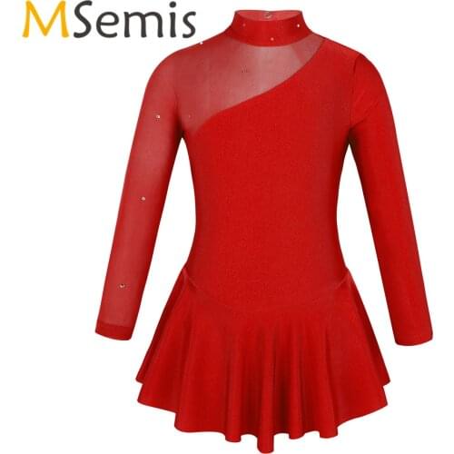 Kids Girls Ballet Leotard Costume Mock Neck Tulle Splice Cutouts Back Figure Ice Skating Roller Skating Ballet Dance Dress