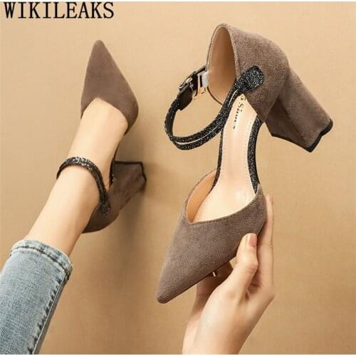 Block Heels Glitter Fashion Mary Jane Shoes Woman Elegant Ladies Shoes Luxury Heels 2020 Pumps Women Shoes Black High Heels Sexy