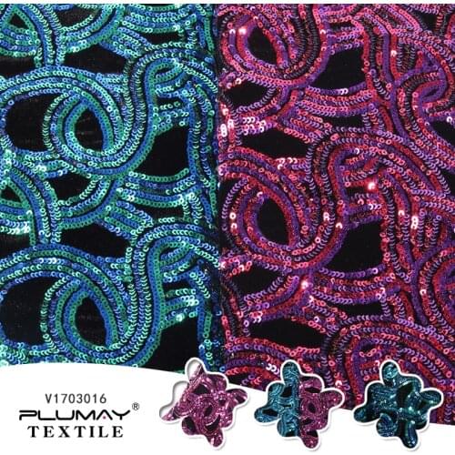 Velvet sequin fabric high quality africa stretch 4 way stretch embroidery for Stage costumes party dress garment