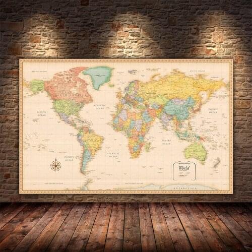 Big Size Vintage World Map Poster Canvas Painting Posters and Prints Wall Art Picture for Living Room Decoration Cuadros