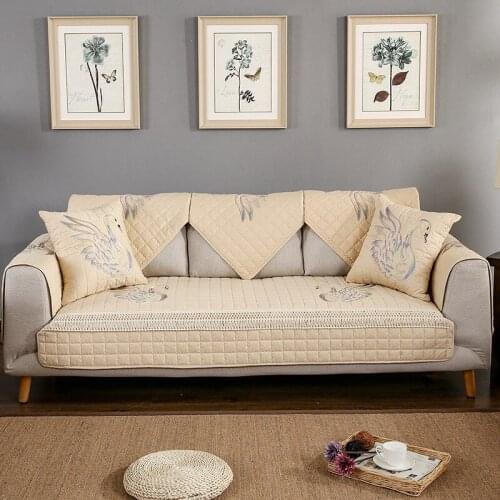 High Quality Swan Embroidery Lace Sofa Cover Cotton Non-Slip Sofa Towel Chair Covers Mats Living/Drawing Room decorative L Shape