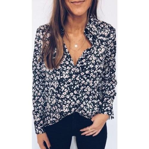 Womens Ladies Casual T Shirt Floral Print Long Sleeve Deep V Neck Loose Tops High Quality Fashion T shirts