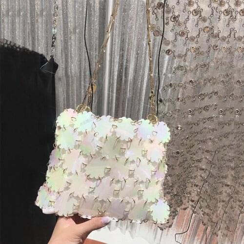 BENVICHED Ladies' pu bag 2021 spring fashion chain laser Sequins flowers cool handbag women Inclined single shoulder bag c419