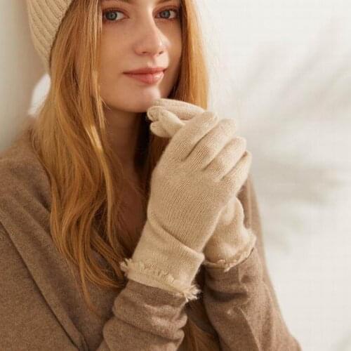 Womens 100% Cashmere Knitted Gloves Winter Warm thick touch screen gloves Solid Mittens for Mobile Phone Tablet Pad