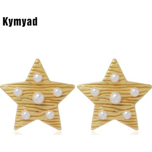 Kymyad Vintage Stud Earrings For Women Simulated Pearl Earings Fashion Jewelry Handmade Star Statement Earrings 2020