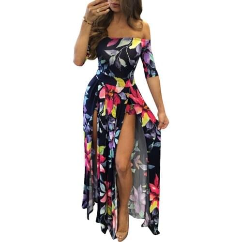 Womens Printed Tube Top Split Wide Leg Pants Summer Casual Beach Jumpsuit