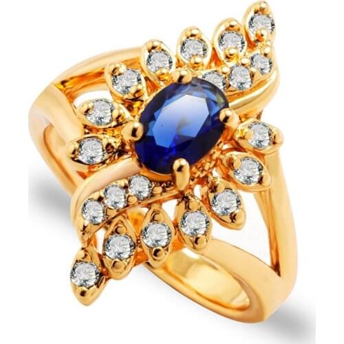 Whoesale New Trendy Crystal Engagement Hot Sale Rings For Women Blue Zircon Cubic Elegant Female Wedding Jewelry